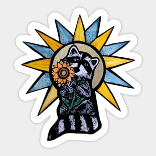 Raccoon With Sunflower Basking Sticker